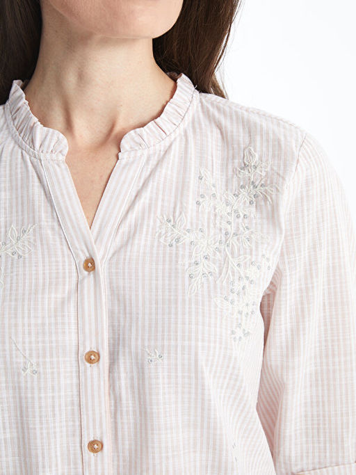 Ka??k Yaka ?izgili Poplin Kad?n G?mlek