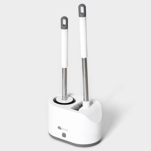 Ёршик для унитаза SAVANNA, силиконовый с щёткой, 18.9×12×40.5 см, белый