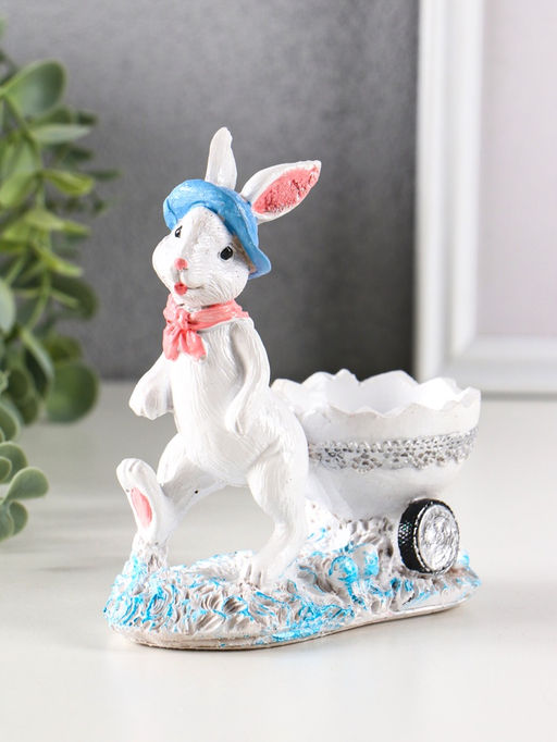 Фигурка-подставка для мелочей полистоун «Зайка с тележкой», 12.5×12×6 см