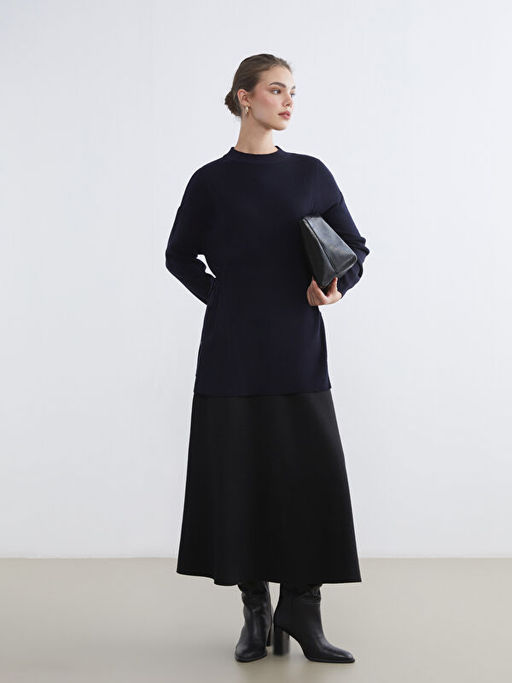 Dik Yaka Oversize Kad?n Triko Tunik