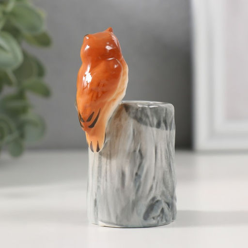 Фигурка - подставка для зубочисток керамика «Филин на пне», 3.7×4.5×8 см