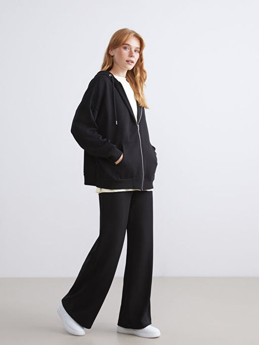 Oversize Kad?n Kal?n Fermuarl? Sweatshirt