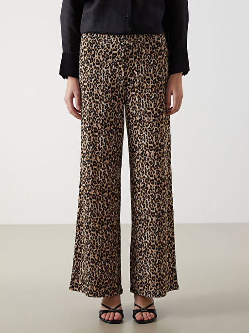 Beli Lastikli Leopar Desenli Kad?n Pantolon