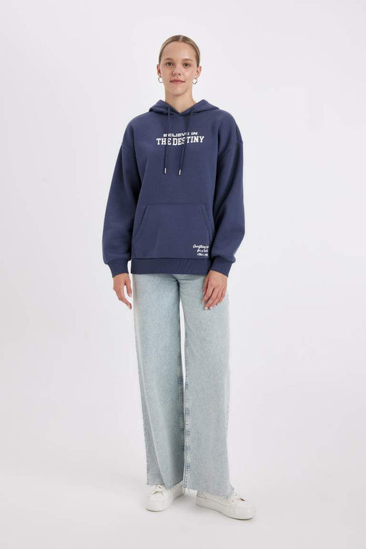 Толстовка оверсайз из плотной ткани с капюшоном и принтом - Defacto фото 2