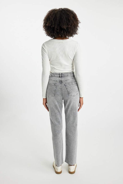 Джинсовые брюки прямого кроя прямого кроя с высокой талией и длинными штанинами Mary Vintage - Defacto фото 7