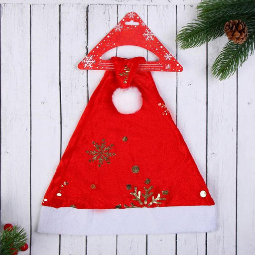 Цена за 3 шт. Колпак новогодний Сияющие снежинки 28х36 см, красный - Зимнее волшебство фото 3