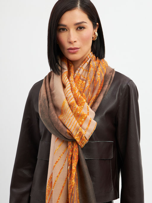 Большой, мягкий, тонкий и очень нежный двусторонний палантин с рисунком