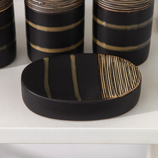 Аксессуары для ванной Доляна Классика, 4 предмета: дозатор 300 мл, мыльница, 2 стакана, чёрные  фото 3