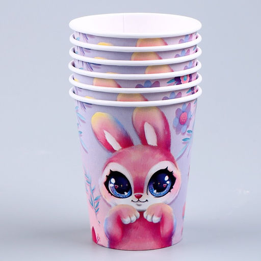 Набор бумажной посуды Зайка: 6 тарелок, 1 гирлянда, 6 стаканов, 6 колпаков - Страна карнавалия фото 5