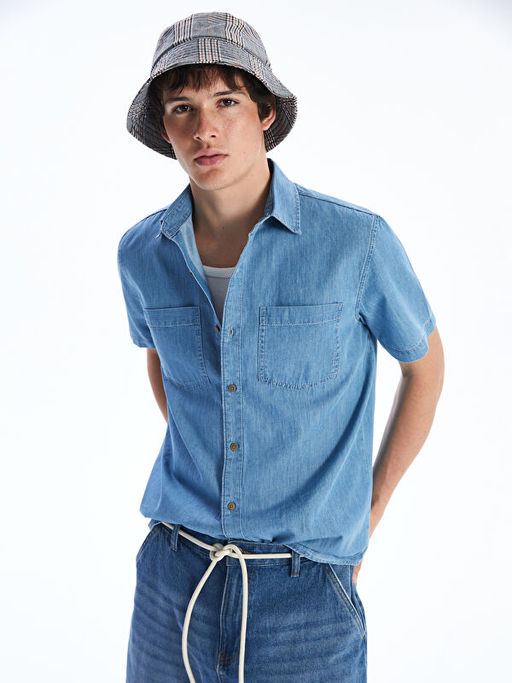 Regular Fit K?sa Kollu Erkek Jean G?mlek