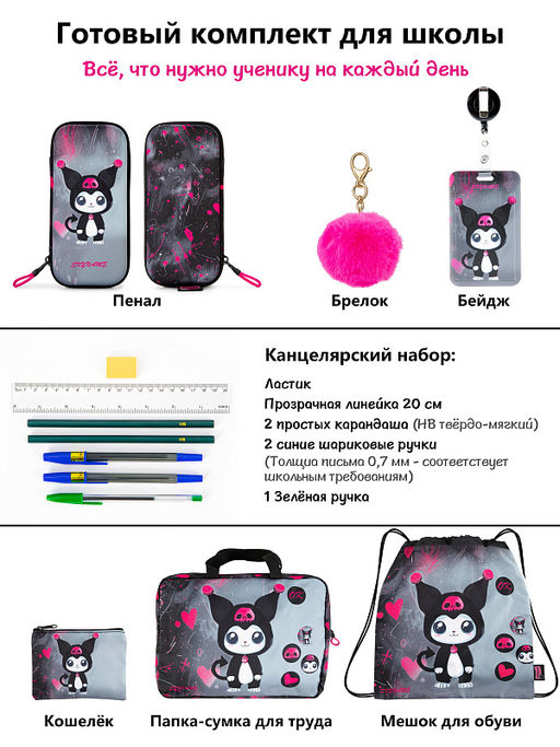 Рюкзак SkyName set-R9-16 + мешок для обуви, папка, пенал, кошелек, бейдж, канц. наб, брелок , значки  фото 15