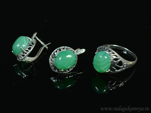 Кольцо Серьги с агатом тонированным, цв.зеленый размер 20