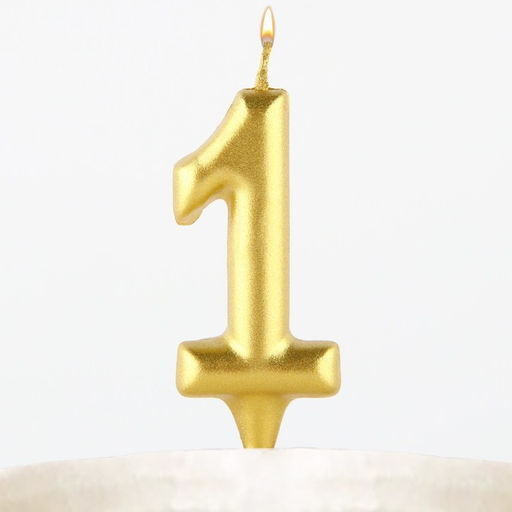 Цена за 2 шт. Свеча для торта, цифра «1», золото, 3×6 см