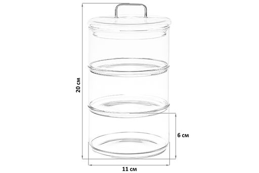 Банка д/хранения 3-х секционная 400 мл 11,5*11,5*20 см Crystal glass + стеклянная крышка, стекло - Elan gallery фото 2