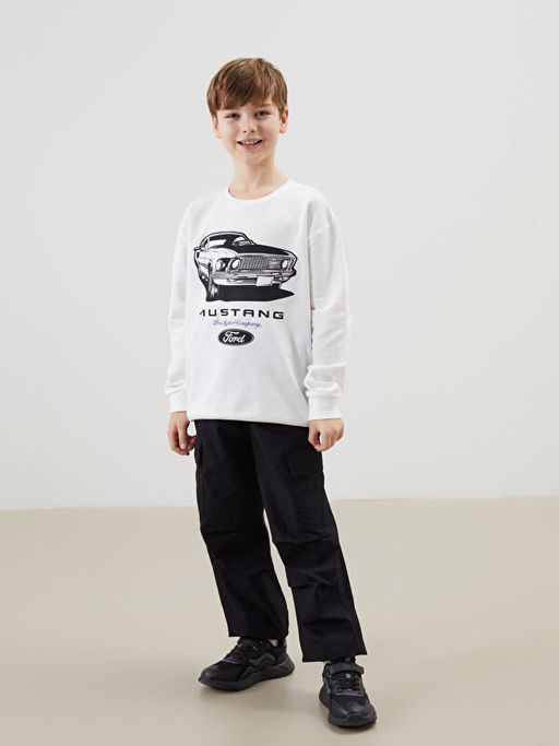 Bisiklet Yaka Ford Bask?l? Erkek ?ocuk Sweatshirt