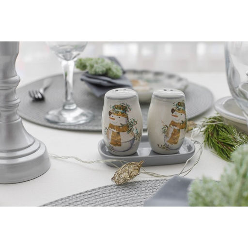 Набор для специй Доляна Рождественский снеговик, 3 предмета: солонка 130 мл, перечница 130 мл, подставка  фото 6