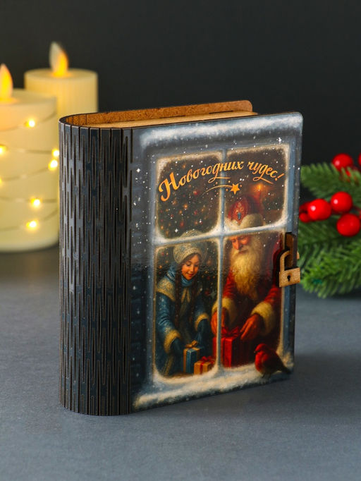 Копилка-книга для денегНовогодних чудес, купюр, монет, 14?12?5 см