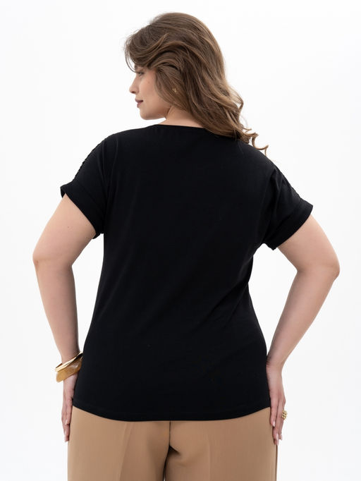 Футболкас КРУЖЕВОМ хлопок 95%, лайкра 5%,черная - Binita фото 14