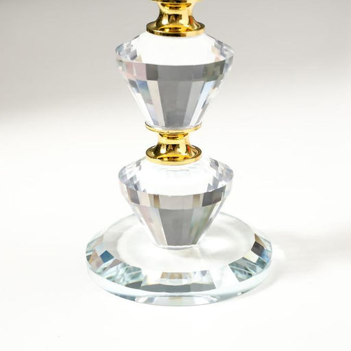 Стеклянный подсвечник на 1 свечу «Золотые камешки», ножка с кристаллами, 21×7.5×7.5 см