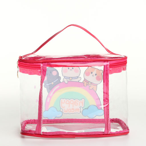 Косметичка на молнии для бассейна, с ручкой, с принтом Happy, розовая - Simaland фото 2