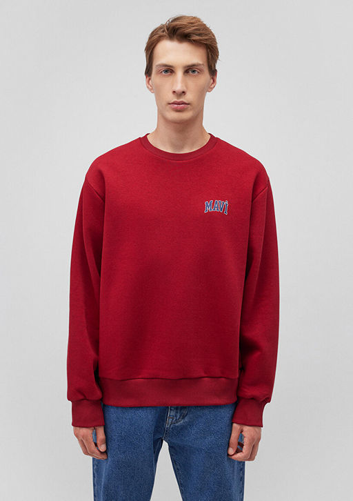 Mavi Logo Bask?l? Kapusonlu K?rm?z? Sweatshirt  фото 3