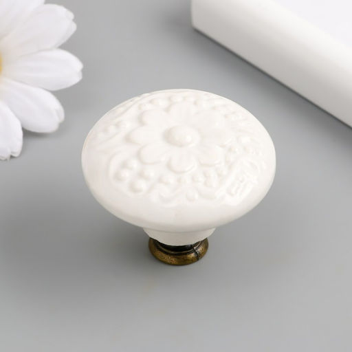 Ручка для шкатулки керамика, металл Цветок белая 4,4х4,4х3,4 см - Simaland фото 4