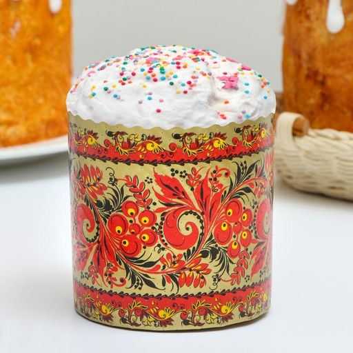 Цена за 2000 шт. Форма для выпечки кулича бумажная Деко-про «Хохлома», одноразовая, 9×9 см, МИКС