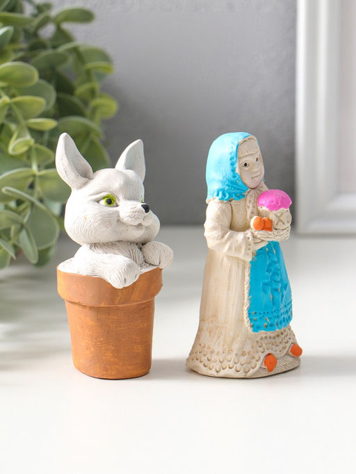 Набор фигурок пасхальных 2 шт. К празднику, девушка 9?4 см, заяц в горшочке 9?5 см