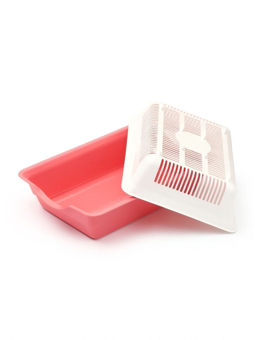 Туалет для кошек, глубокий, 36×25×9 см, с сеткой, белый, розовый