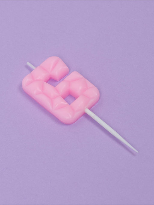 Цена за 3 шт. Свеча для торта «Цифра 6», светло-розовая