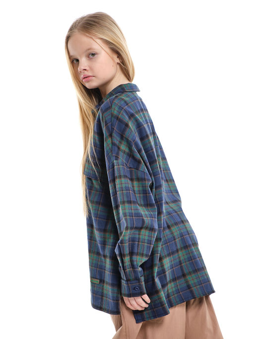 Рубашка оверсайз в клетку детская универсальная UD 8081 зеленая клетка - Mini maxi фото 3