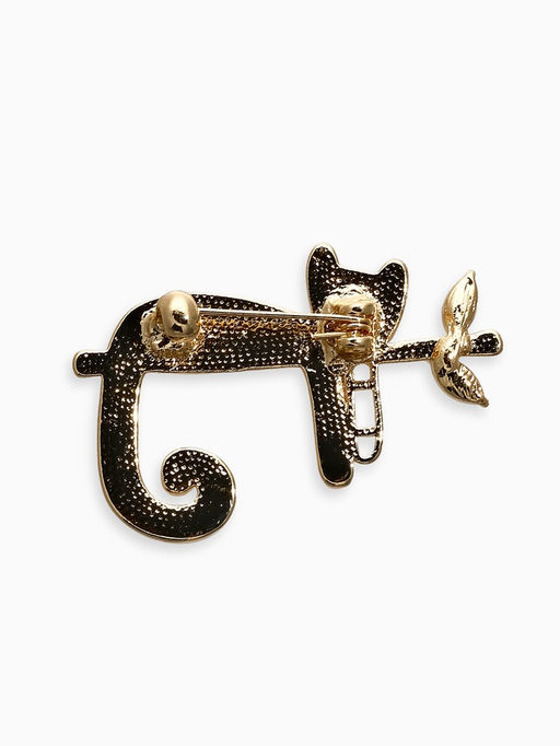 Брошь перламутровый "Котёнок" на ветке, цвет белый в золоте