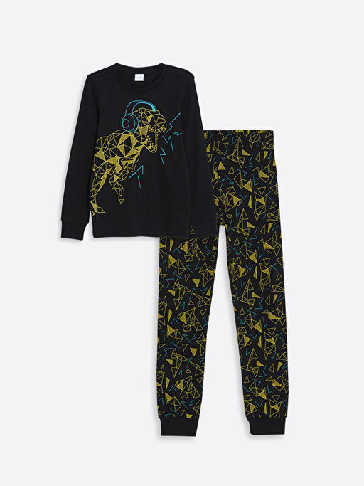 Bask?l? Erkek ?ocuk Pijama Tak?m?