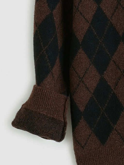 Bisiklet Yaka Baklava Desenli Erkek Triko Kazak