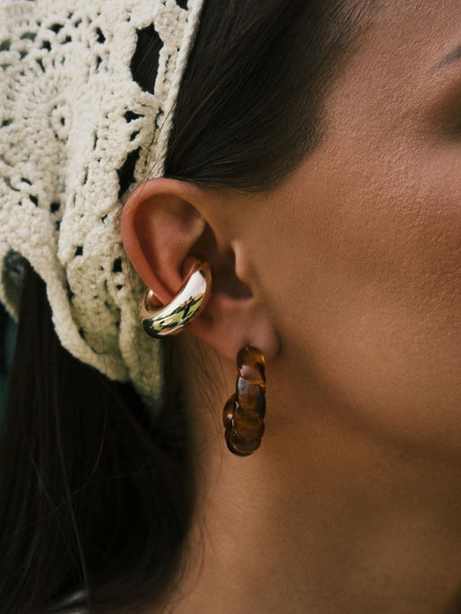 Серьги и кафф QF Тренд, набор 7 шт. цвет золото, коричневый  фото 6