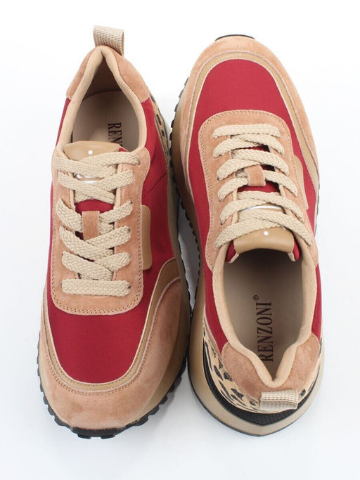 04-PDJ96-3 BEIGE/RED Кроссовки демисезонные женские (натуральная замша, натуральная кожа, текстиль)