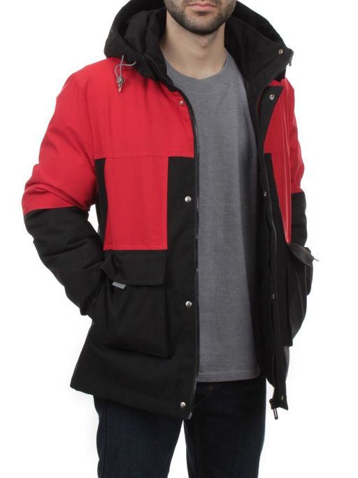 8875 BLACK RED Куртка мужская зимняя облегченная (130 гр. холлофайбер)