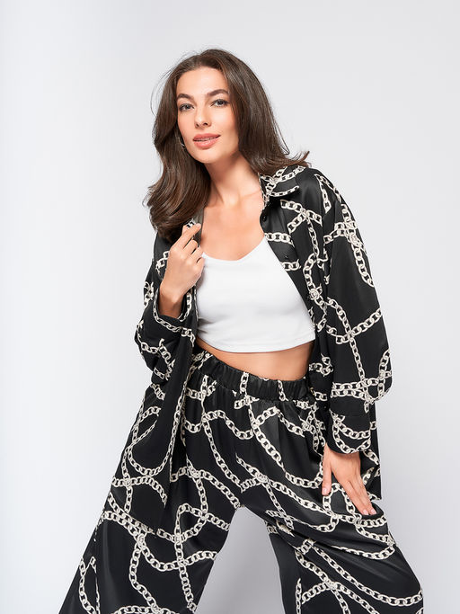 Блуза черного цвета в пижамном стиле с принтом - 1001dress фото 5