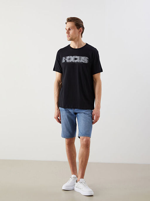 Bisiklet Yaka Bask?l? Erkek Ti??rt