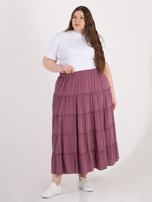 Длинная летняя юбка больших размеров ярусы - Almond фото 7