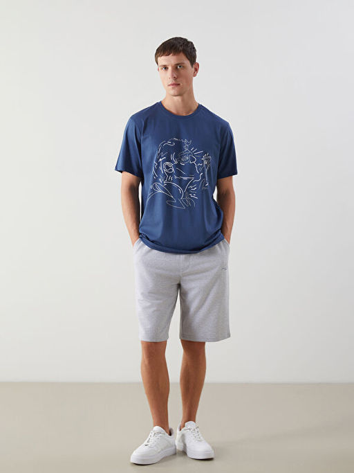 Bisiklet Yaka Bask?l? Penye Erkek Ti??rt