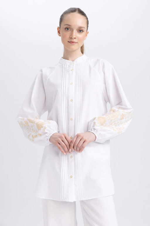 Туника из поплина с длинными рукавами и принтом Relax Fit - Defacto фото 5