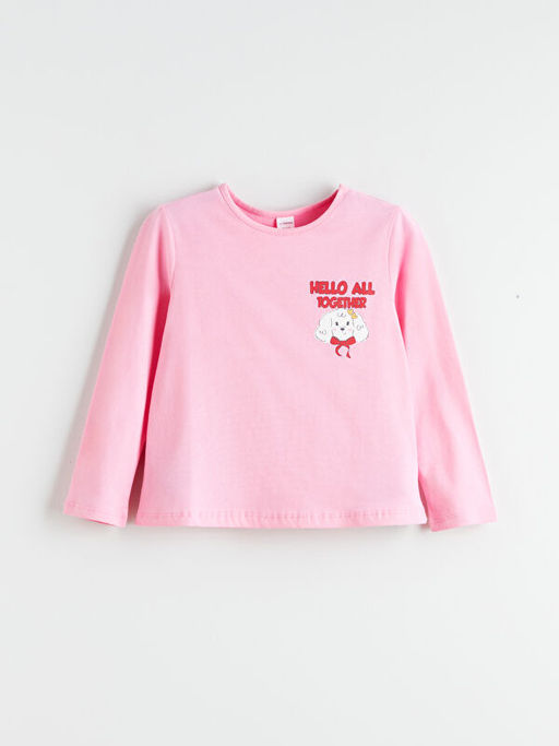 Bisiklet Yaka Bask?l? K?z ?ocuk Ti??rt