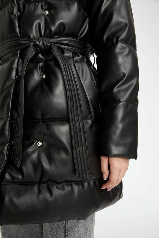 Водонепроницаемая надувная парка из искусственной кожи с капюшоном и пухом - Defacto фото 5