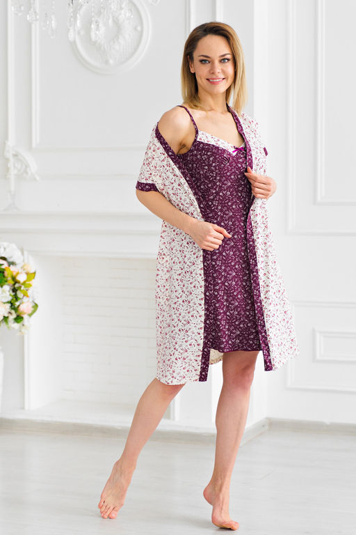 Пижама женская из пеньюара и сорочки из кулирки Эльза кремовый