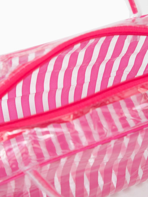 Косметичка - сумка на молнии для бассейна, с ручками, в полоску, ярко-розовая
