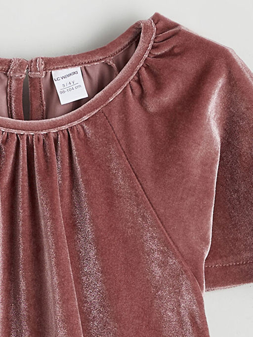 Bisiklet Yaka Kadife K?z ?ocuk Elbise