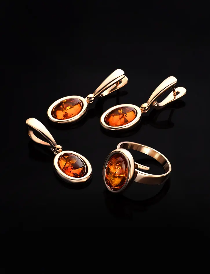 Серьги из позолоченного серебра и натурального цельного янтаря коньячного цвета Годжи, 810104164 - Амберхолл фото 4