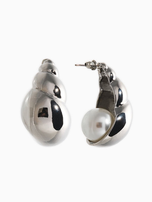 Серьги «Морской мир», улитка, белые в серебре