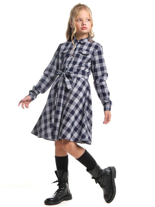 Нарядное платье праздничное модная детская одежда UD 7774 серо-син клетка - Mini maxi фото 7